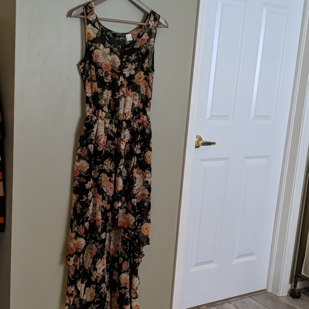 Venus small floral hi low tank dress black multi